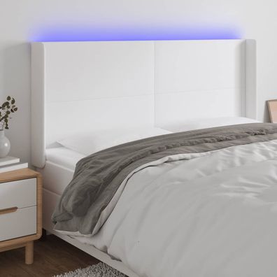 vidaXL LED Kopfteil Weiß 203x16x118/128 cm Kunstleder