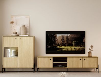 FURNIX Mediawand Scandinawa 1 Möbelwand Highboard und TV-Schrank Scandi Eiche/Fisc