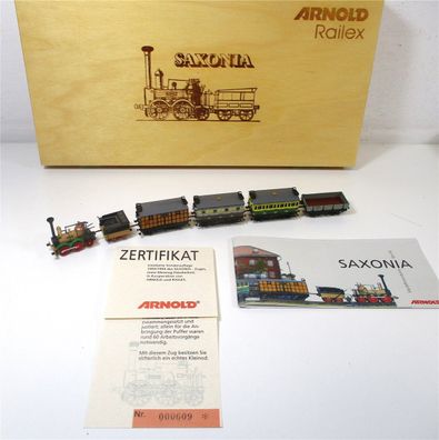 Arnold Railex N 0247 Zugset Saxonia 6-teilig Zertifikat OVP Holzkassette (4794h)