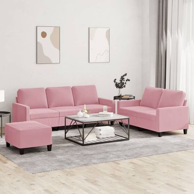 vidaXL 3-tlg. Sofagarnitur mit Kissen Rosa Samt