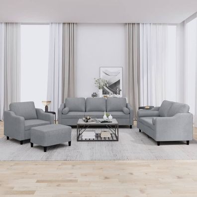 vidaXL 4-tlg. Sofagarnitur mit Kissen Hellgrau Stoff