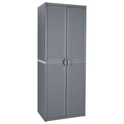 vidaXL Gartenschrank Grau 65x45x172 cm PP Rattan