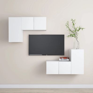 vidaXL 4-tlg. TV-Schrank-Set Weiß Holzwerkstoff