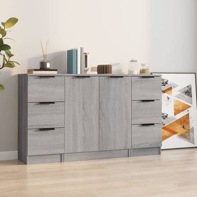 vidaXL Sideboards 3 Stk. Grau Sonoma Holzwerkstoff