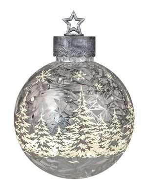 Große Dekokugel Winter Wald LED Licht | silber | Weihnachtskugel | Timer 27x19cm