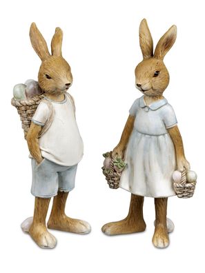 2er Set Hase und Häsin mit Osterkorb | Osterhase Hasenpaar Osterdeko | 17 cm