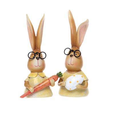 2er Set Hase mit Brille | Hasen Büste Möhre Ei Osterhase Osterdeko | 14,5x7,5 cm