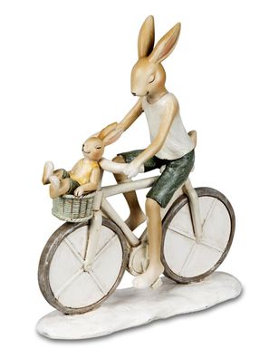 Hase mit Kind auf Fahrrad | Osterhase Hasenpaar Osterdeko Ostern | 17x21,5 cm