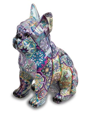 Dekofigur Bulldogge Ibiza | bunt Mandala | Hund Statue | 22 cm (Gr. ca. 22 cm)