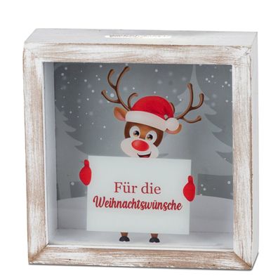 Spardose Hirsch Weihnachtswünsche | Geldgeschenk Weihnachten | Sparbüchse 15 cm