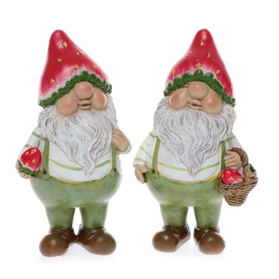 2er Set Erdbeer Wichtel | Dekofigur Figur Wichtelfigur Gartenfigur | 16,5x9,5 cm