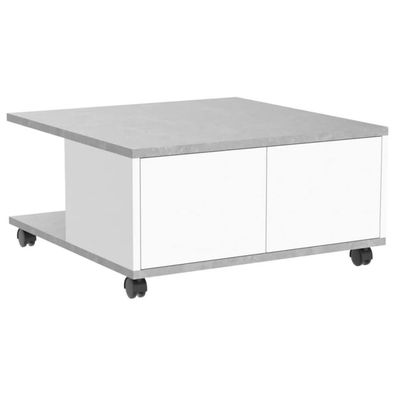 FMD Mobiler Couchtisch 70×70×35,5 cm Betongrau und Hochglanz-Weiß