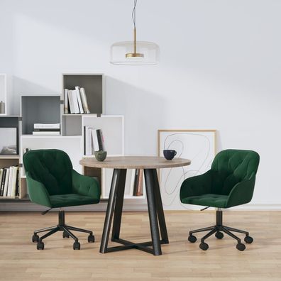 vidaXL Esszimmerstühle 2 Stk. Drehbar Dunkelgrün Samt