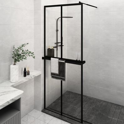 vidaXL Duschwand mit Ablage für Walk-In-Dusche Schwarz 80x195 cm ESG