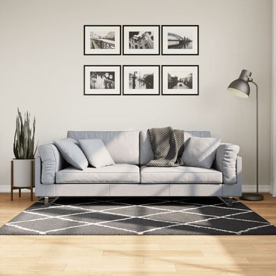 vidaXL Teppich Shaggy Hochflor Modern Schwarz und Creme 120x170 cm