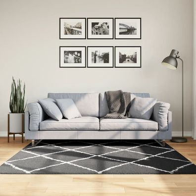 vidaXL Teppich Shaggy Hochflor Modern Schwarz und Creme 160x160 cm