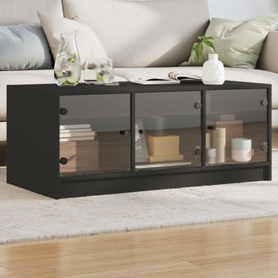 vidaXL Couchtisch mit Glastüren Schwarz 102x50x42 cm