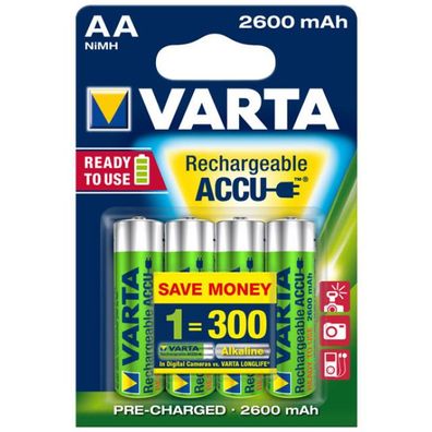 Varta 5716 Power Ready2Use Mignon (AA) Akku 1,2Volt 2600mAh NiMH im 4er Pack