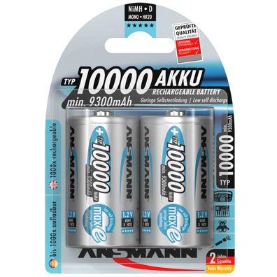 Ansmann Mono (D) Akku 1,2Volt 10000mAh NiMH im 2er Blister