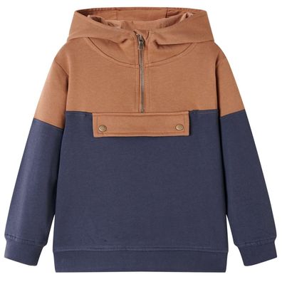 Kinder-Kapuzenpullover mit Halbem Reißverschluss Anthrazit Cognac 104