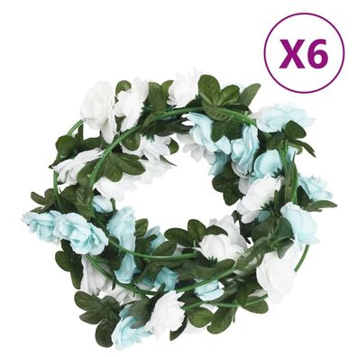 vidaXL Weihnachtskränze Blumen 6 Stk. Blau und Weiß 215 cm