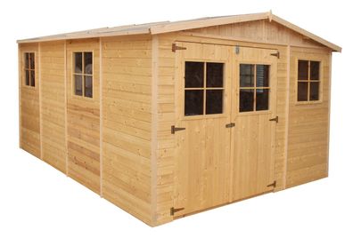 Blockbohlen Gartenhaus Genf mit Satteldach - L: 400 cm x B: 300 cm - inkl. Dachp