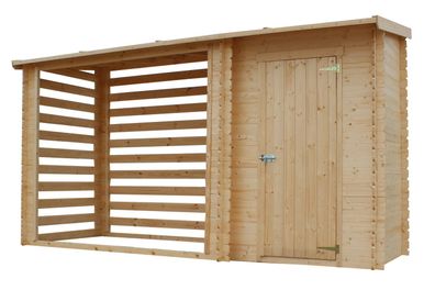 Kaminholzunterstand mit Schrank - 332 x 118 x 199 cm (L x B x H) aus 19 mm Block