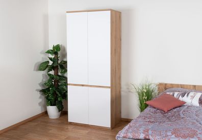 Jugendzimmer - Drehtürenschrank / Kleiderschrank Alard 01, Farbe: Eiche / Weiß