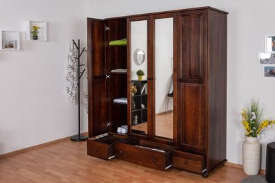 Kleiderschrank Kiefer Vollholz massiv Walnussfarben Junco 02 - Abmessung: 195 x