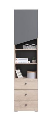 Jugendzimmer - Drehtürenschrank / Kleiderschrank Chiny 06, Farbe: Eiche / Grau