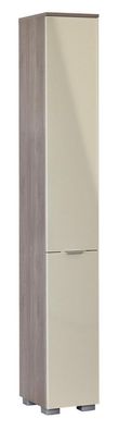 Schrank Sabadell 01, Farbe: Eiche / Beige Hochglanz - 209 x 30 x 38 cm (H x B x