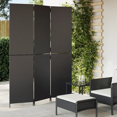 vidaXL Paravent 3-tlg. Schwarz Poly Rattan