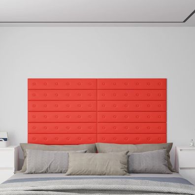 vidaXL Wandpaneele 12 Stk. Rot 90x15 cm Kunstleder 1,62 m²