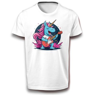 Blauer Einhorn mit Gitarre Musik Magie Fun Tanzen Fabelwesen Mischwesen T-Shirt