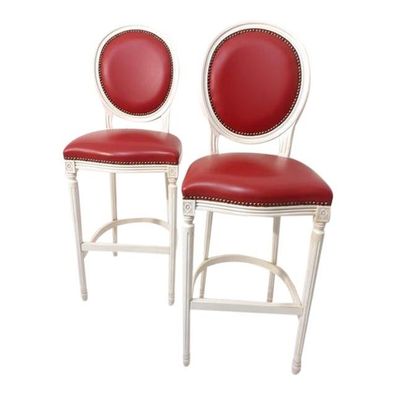 Late 20th Century Luigi 16 Style Ivory and Padded Bordeaux Stools - a Pair By SimoEng