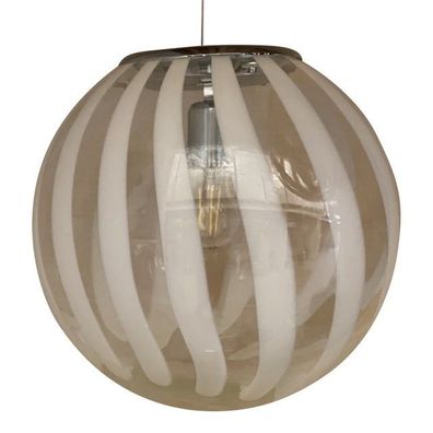 Contemporary Transparent and White Sphere Pendant in Murano Glass by SimoEng