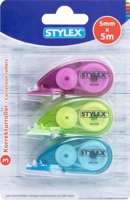 STYLEX® Korrekturroller Korrekturmaus Korrekturband 3er Pack 5 mm x 5 m