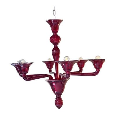 1990s Contemporary Translucent Red Murano Glass Chandelier by SimoEng