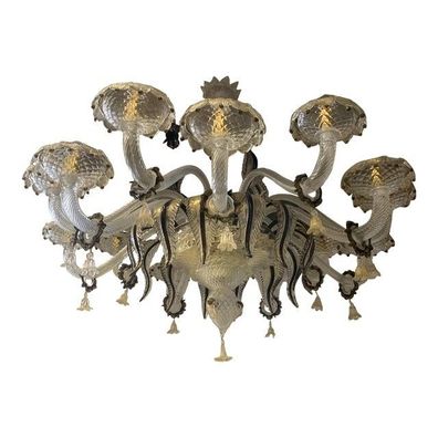 Contemporary "Ballotton" Trasparents With Flowers Murano Glass Chandelier by SimoEng