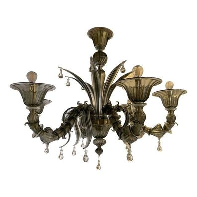 Contemporary Smoked "Ca´ Rezzonico" Murano Glass Chandelier With Trasparents Drops