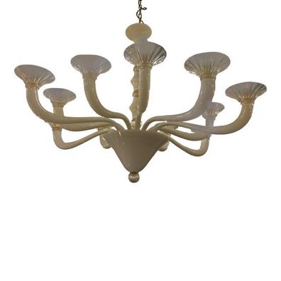 Contemporary Ivory Murano Glass Chandelier With Transparent "Rigadin" Cups by SimoEng