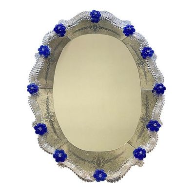 Early 21st Century Venetian Oval Floreal Hand-Carving Mirror in Murano Glass