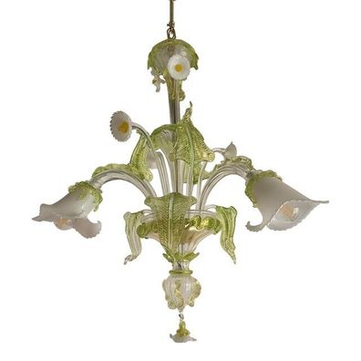 Floral Green Leaves and Milky "Calle" Chandelier by SimoEng