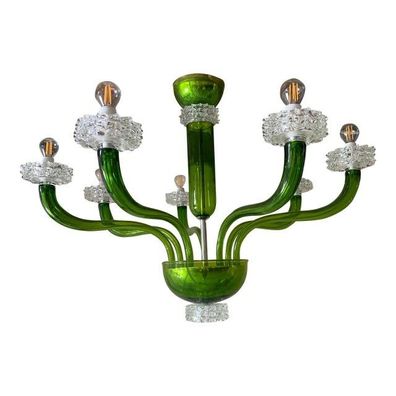 Green Murano Glass Chandelier With Trasparent Rostrato Boubeches by SimoEng