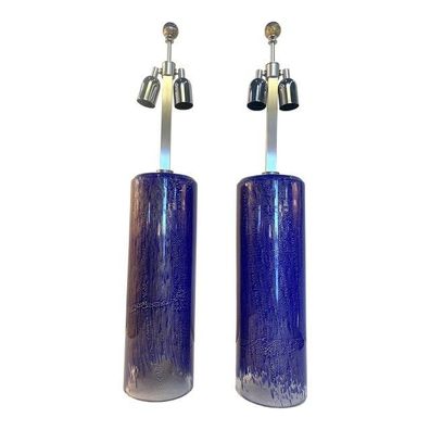 A Pair of 2000s Blue and Gold Table Lamp by SimoEng