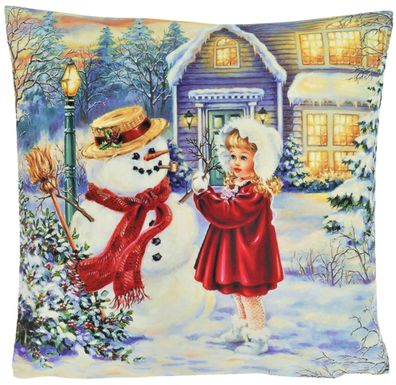 Kissenhülle Weihnachten 40x40 Kissenbezug Weihnachtskissen Schneemann Mädchen Dekokis