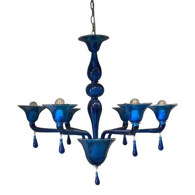 Contemporary Translucent Light-Blue Murano Glass Chandelier by SimoEng