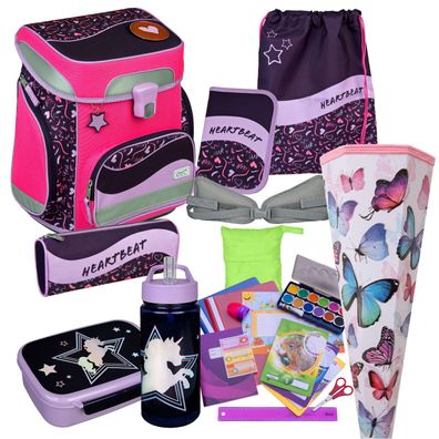 Scooli Schulranzen Heartbeat 22 Teile-Set Grundschule pink Herzen lila Glow Edition