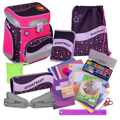 Scooli Schulranzen Heartbeat 19 Teile-Set Glow Edition Pink Grundschule 1. Klasse