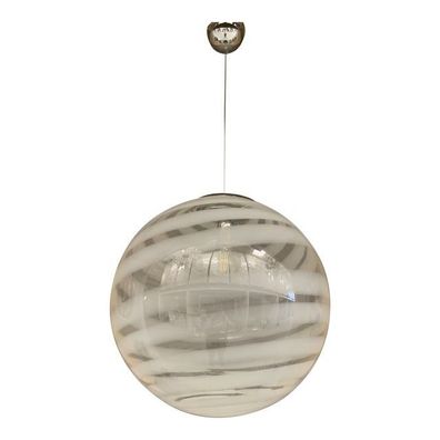 White and Transparent Sphere in Murano Glass Swirl Venini Style by SimoEng